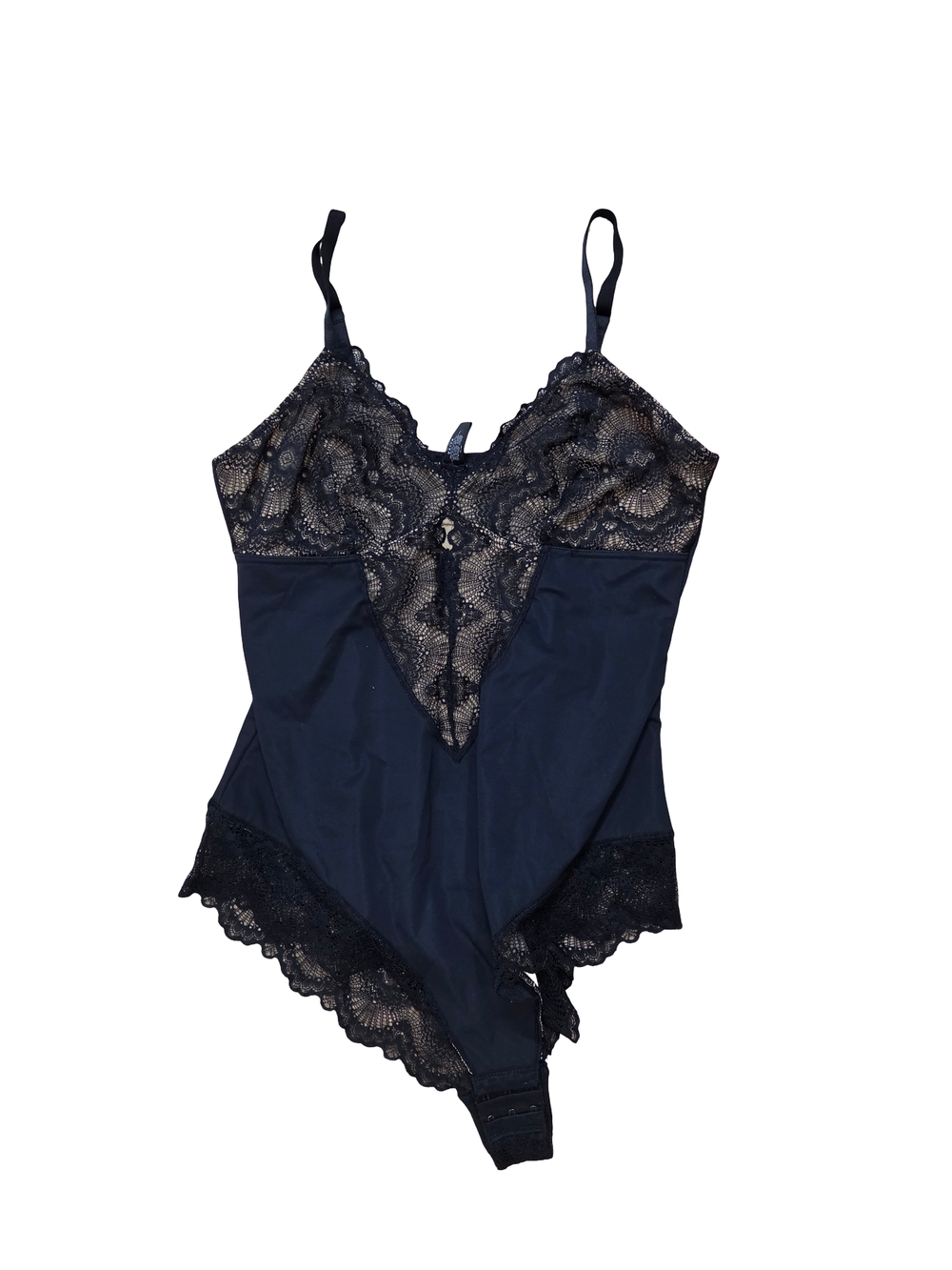 Lace-Trim Navy Chemise Bodysuit with Sheer Cups